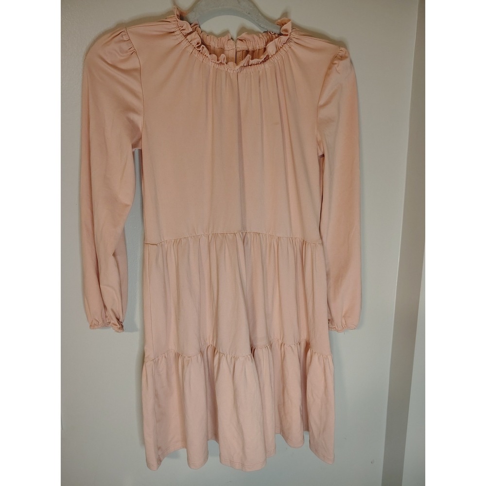 Copper Key Womens Peach Pink Ruffle Neck Tiered Long Sleeve Mini Dress Size M